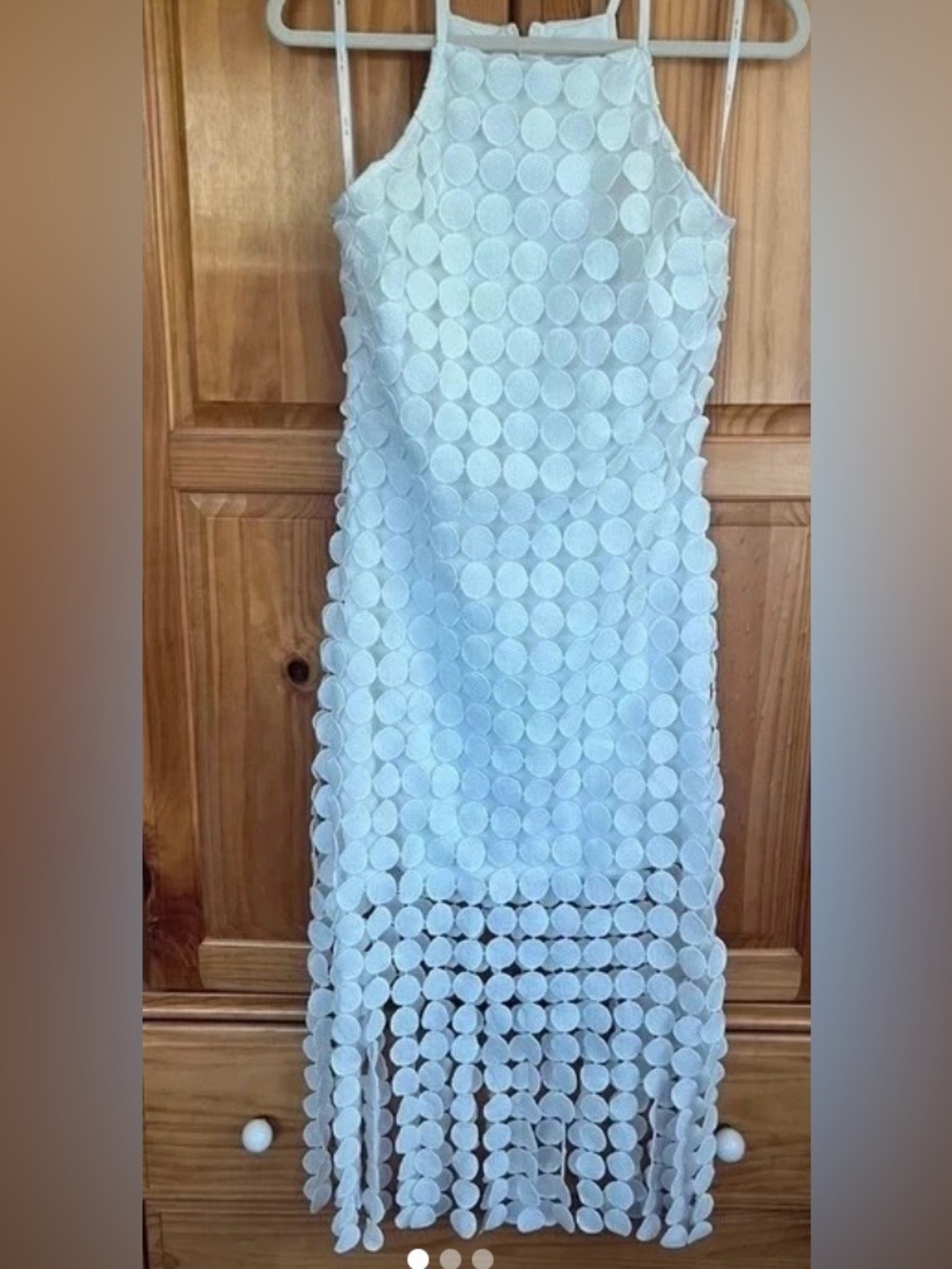 White Circle Appliqué Fringe Midi dress.    - Women
